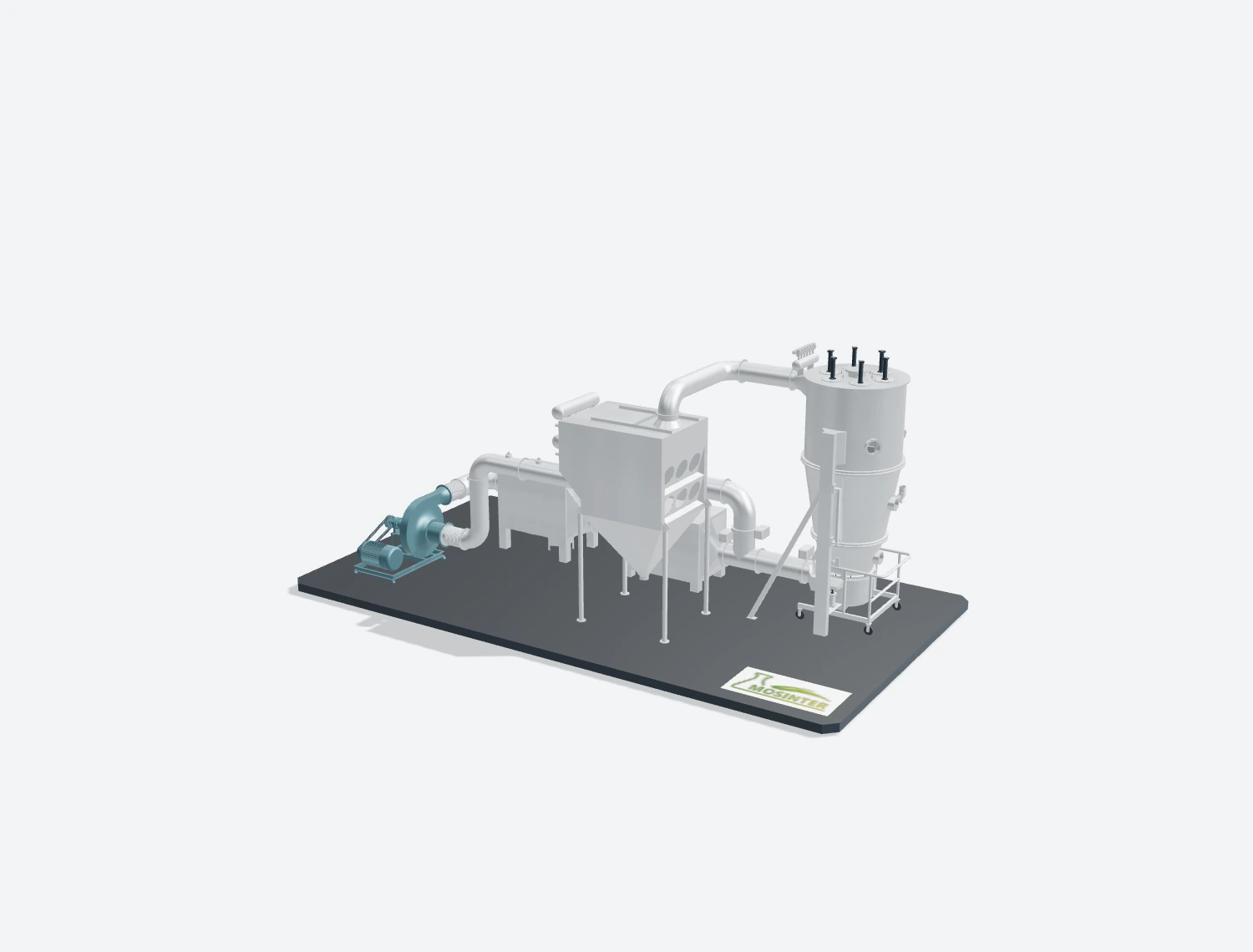 闭路循环溶剂回收型流化床干燥机 3D 模型预览